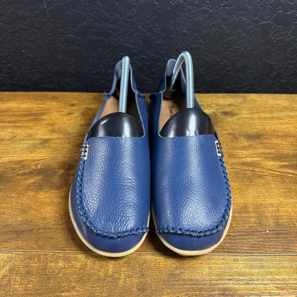 Venus Celia Comfort Blue Pebbled Leather Slip On Loafers Womens Size 11 EU 42